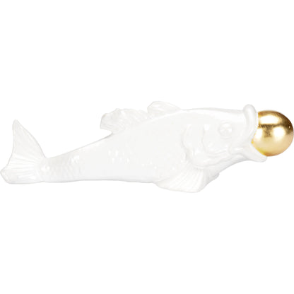 Imperial Koi by Wildwood in white glaze, gold leaf. Made from ceramic in a modern style.