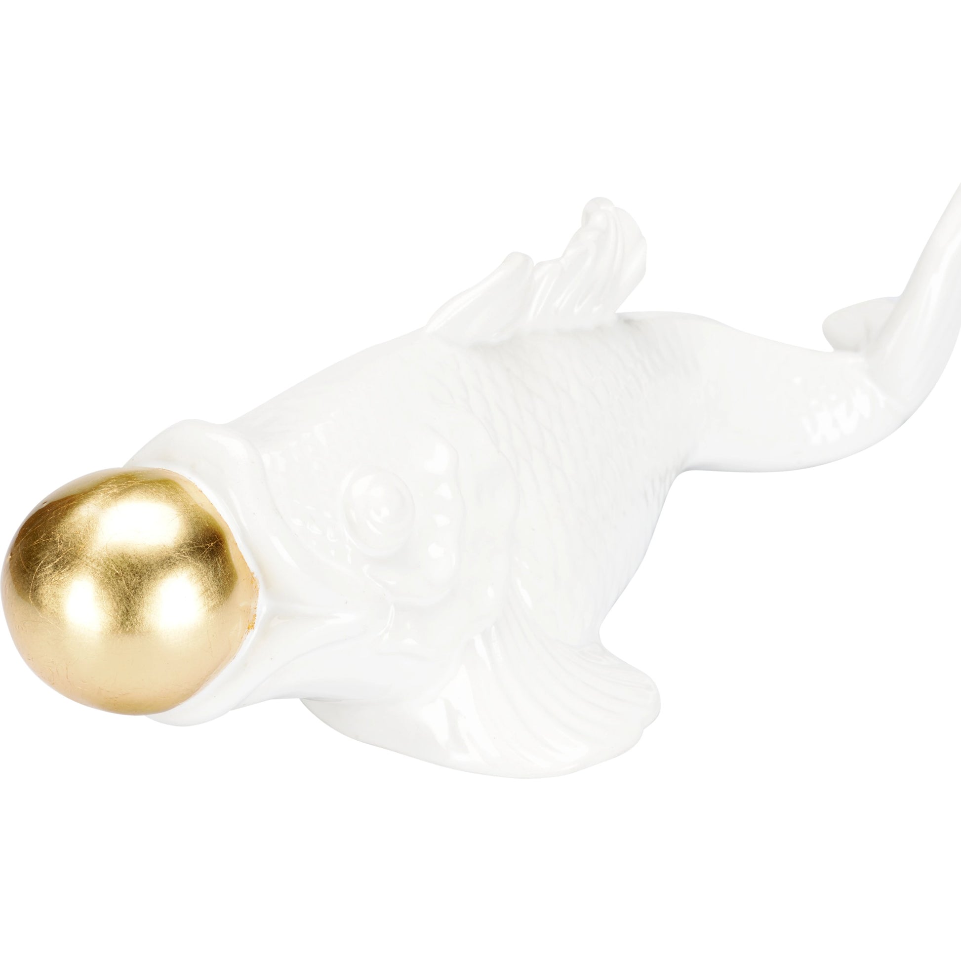 Imperial Koi by Wildwood in white glaze, gold leaf. Made from ceramic in a modern style.