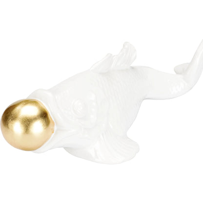 Imperial Koi by Wildwood in white glaze, gold leaf. Made from ceramic in a modern style.