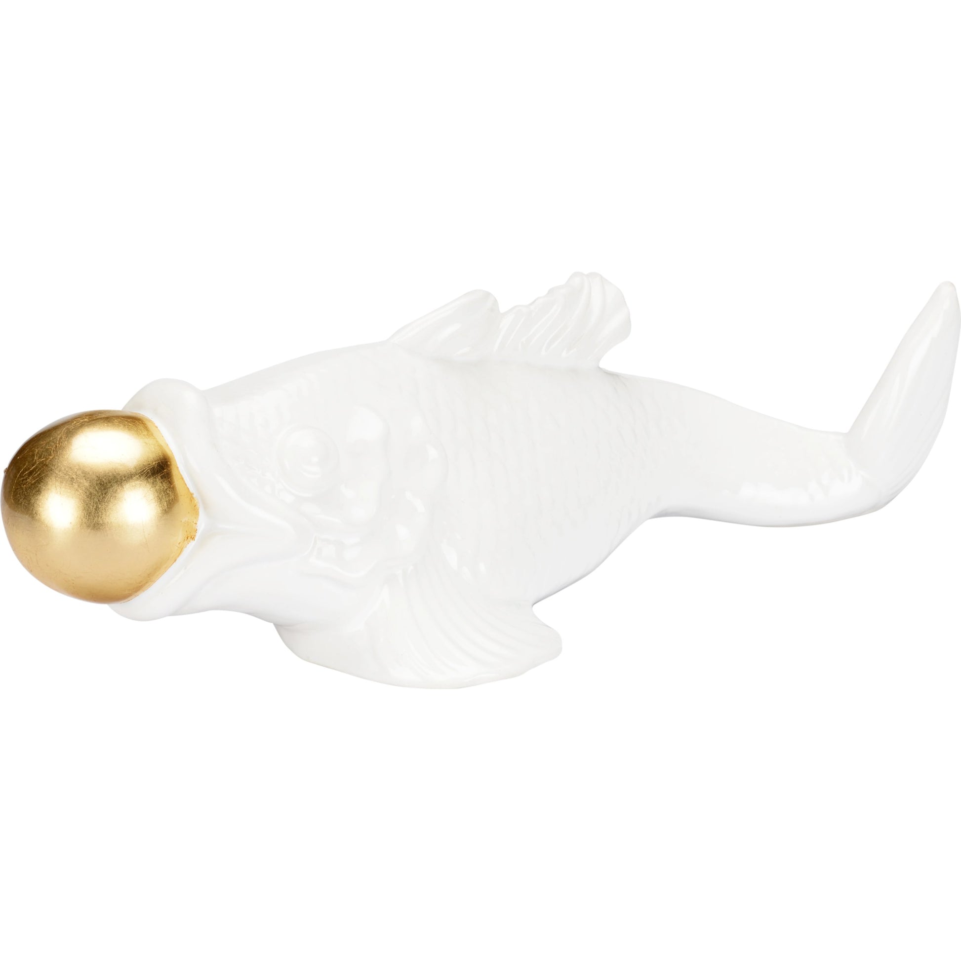 Imperial Koi by Wildwood in white glaze, gold leaf. Made from ceramic in a modern style.