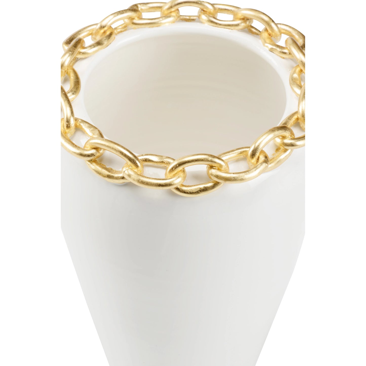 002 SI-2105096 | Closeup | Shackleford Vase by Wildwood in white glaze, gold leaf. Made from ceramic in a modern style.