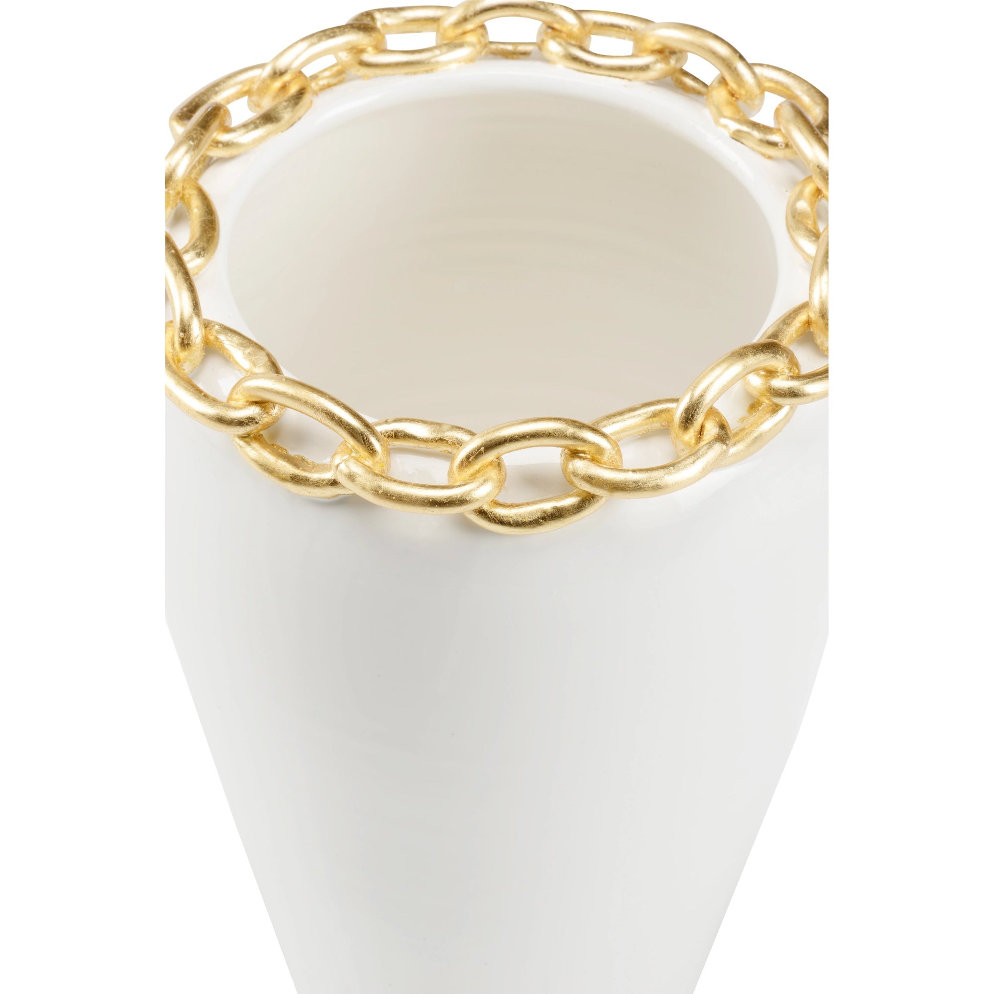 Shackleford Vase by Wildwood in white glaze, gold leaf. Made from ceramic in a modern style.