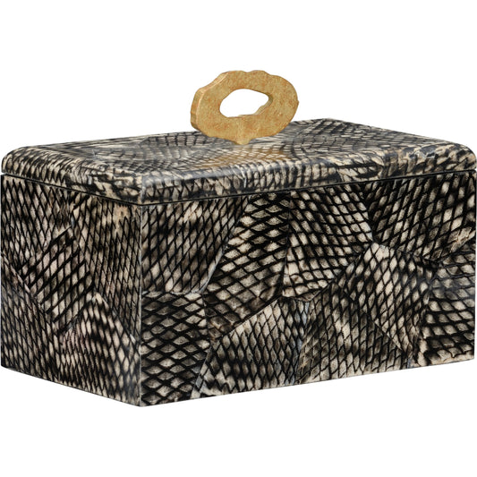 Nazare Box by Wildwood in black, white. Made from wood/fish scales in a modern style.