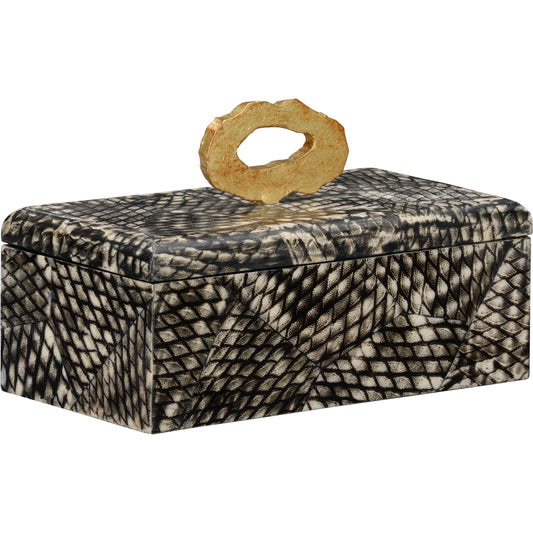 Nazare Box by Wildwood in black, white. Made from wood/fish scales in a modern style.