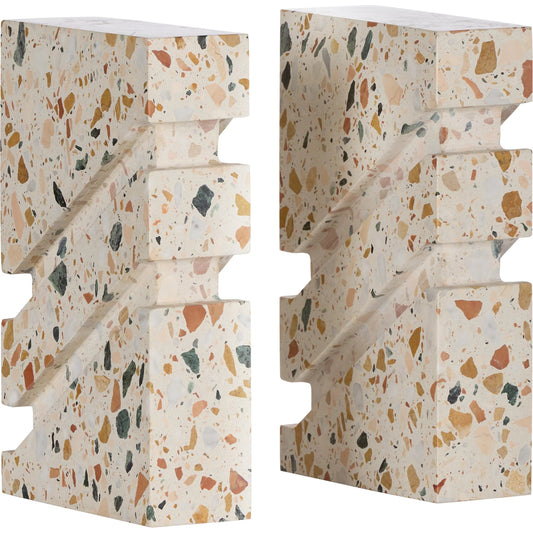 Terrazzo Bookends by Wildwood in white, cream, blue. Made from unique in a unique style.