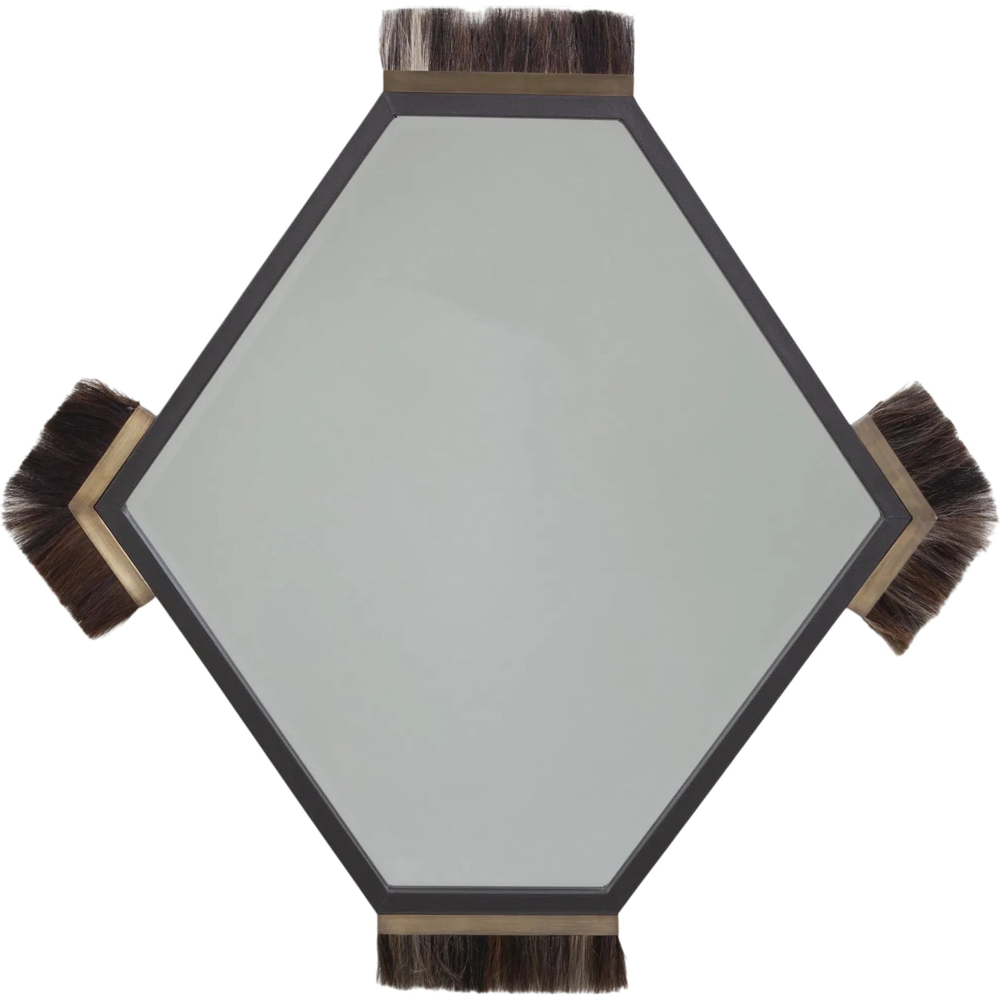 Harrington Mirror by Global Views in graphite leather. Made from mdf, brass, horse hair, mirror, leather cladding in a traditional style.