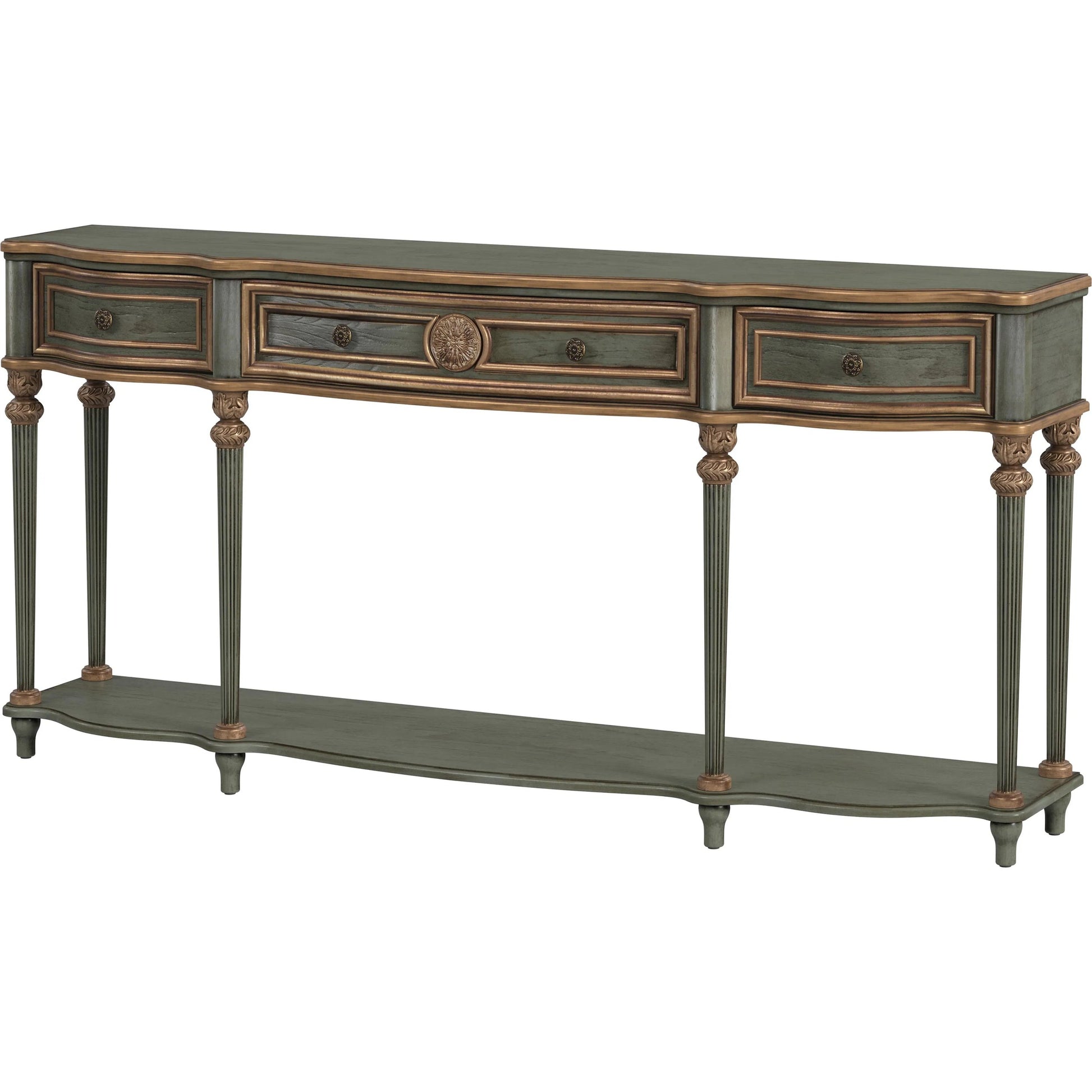 Peyton Large Console Table by Butler Specialty Company in pastel green and royal pastel green. Made from rubberwood, mdf, cherry veneer, resin in a unique style.
