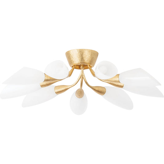 Enfield Semi Flush by Hudson Valley in vintage gold leaf. Made from iron in a unique style.