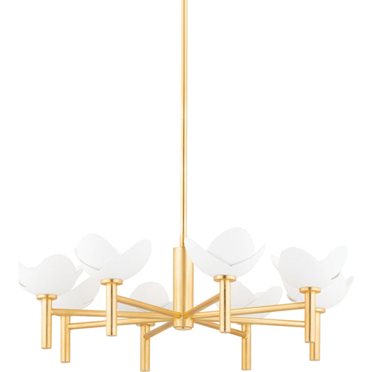 Dawson Chandelier by Hudson Valley in gold leaf, white. Made from steel in a cottage & farmhouse style.