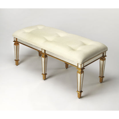 Celeste Mirrored Bench by Butler Specialty Company in silver and mirror. Made from poplar hardwood solids, mdf, antique mirrored glass, cotton, urethane foam in a traditional style.