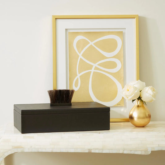 Harrington Box by Global Views. Made from mdf, brass, horse hair, leather cladding in a traditional style.