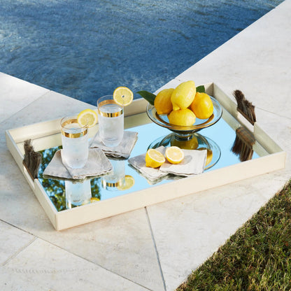 Harrington Tray by Global Views. Made from mdf, brass, horse hair, mirror, leather cladding in a traditional style.