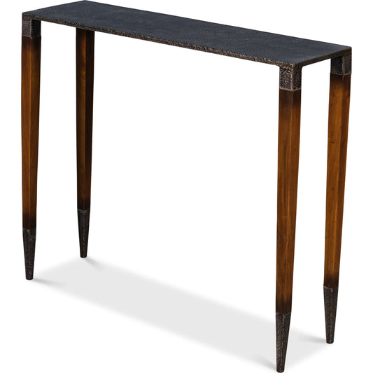 Burnford Console Table by Sarreid Ltd. in gray and iron old iron finish. Made from walnut, iron in a modern style.