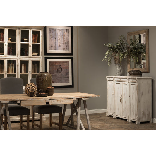 White Swan Sideboard by Sarreid Ltd. in white and handturned iron knobs. Made from pine, iron in a cottage & farmhouse style.
