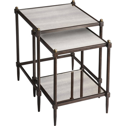 Peninsula Nesting Side Tables by Butler Specialty Company in gray and metalworks. Made from tubular steel, mirrored glass in a modern style.