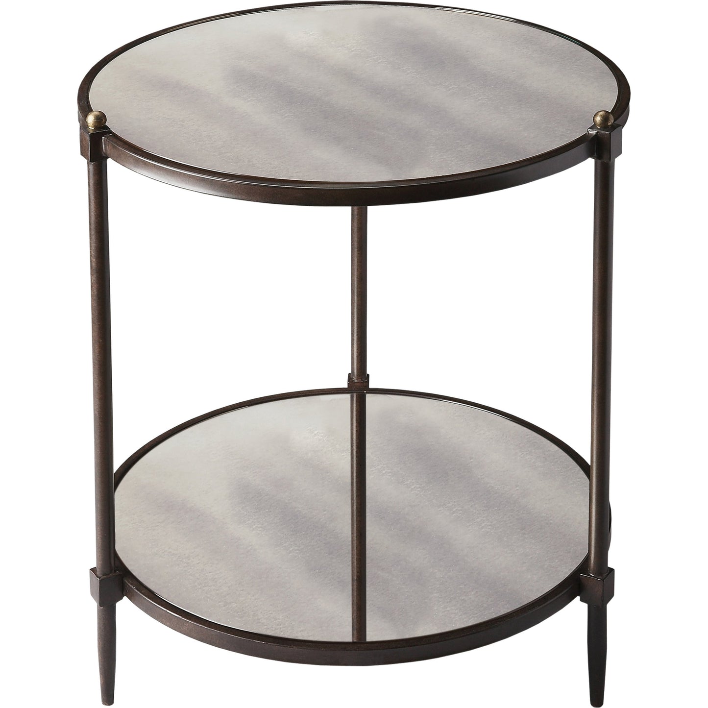 000 O-BUTLER-3048025 | Primary Silo | Peninsula Side Table by Butler Specialty Company in gray and metalworks. Made from tubular steel, mirrored glass in a modern style.