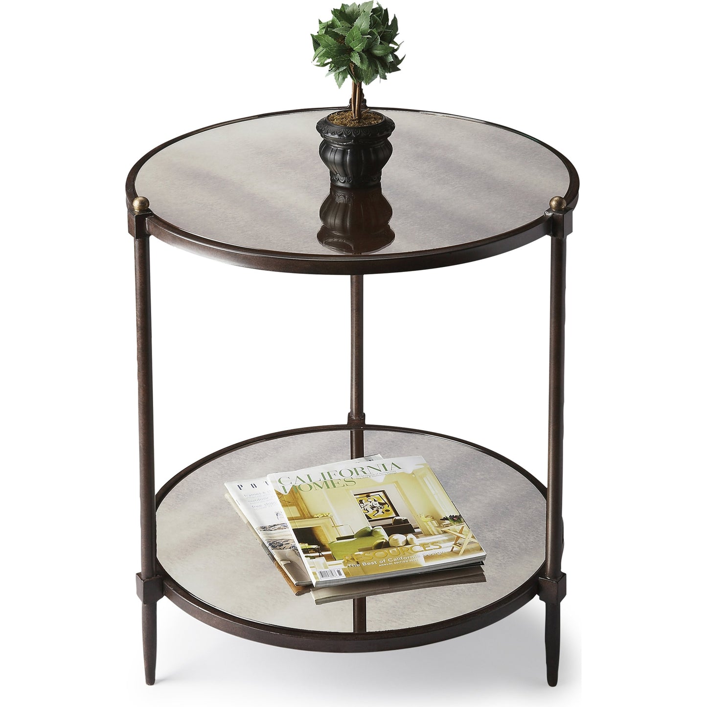 001 O-BUTLER-3048025 | Additional Silo | Peninsula Side Table by Butler Specialty Company in gray and metalworks. Made from tubular steel, mirrored glass in a modern style.