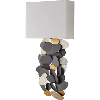 Moon Dust Wall Sconce by Currey and Company in hiroshi gray, contemporary gold leaf, contemporary silver leaf. Made from wrought iron in a modern style.