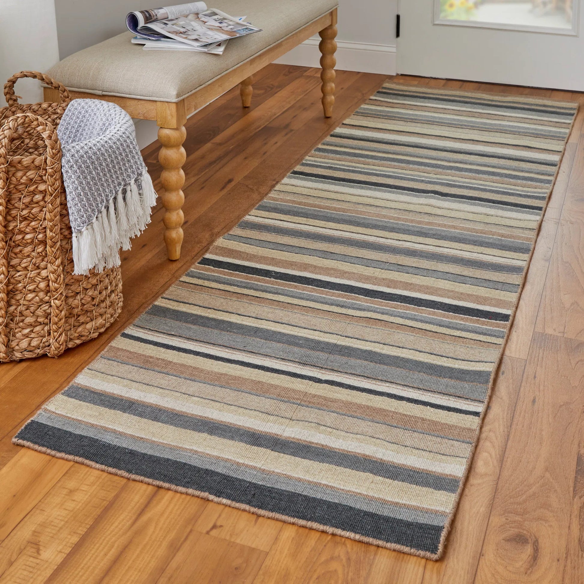 Silva Transitional Stripes Rug - I0499 by Feizy in gold, gray, tan. Made from wool in a unique style.