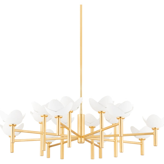 Dawson Chandelier by Hudson Valley in gold leaf, white. Made from steel in a cottage & farmhouse style.