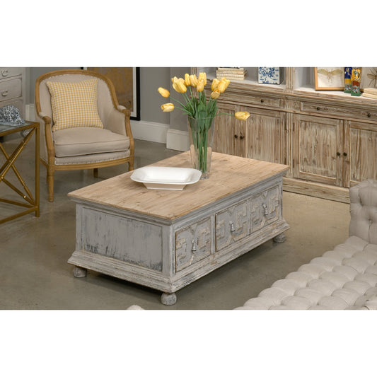 Base And Crown Coffee Table by Sarreid Ltd. in white. Made from pine, iron in a cottage & farmhouse style.