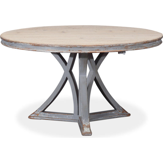 French Country Dining Table by Sarreid Ltd. in gray and natural old top. Made from pine in a cottage & farmhouse style.