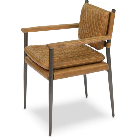 The Harley Chair by Sarreid Ltd. in brown. Made from wood, leather, metal in a modern style.