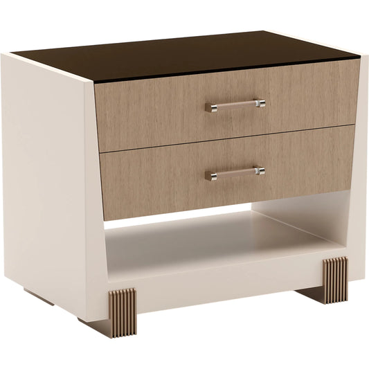 Counter Balance Nightstand by Caracole in smoked bronze, cloud, brushed gold, chocolate koto. Made from metal in a modern style.