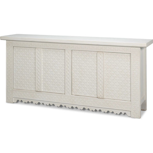Persian Sideboard by Sarreid Ltd. in antique white. Made from pine in a unique style.