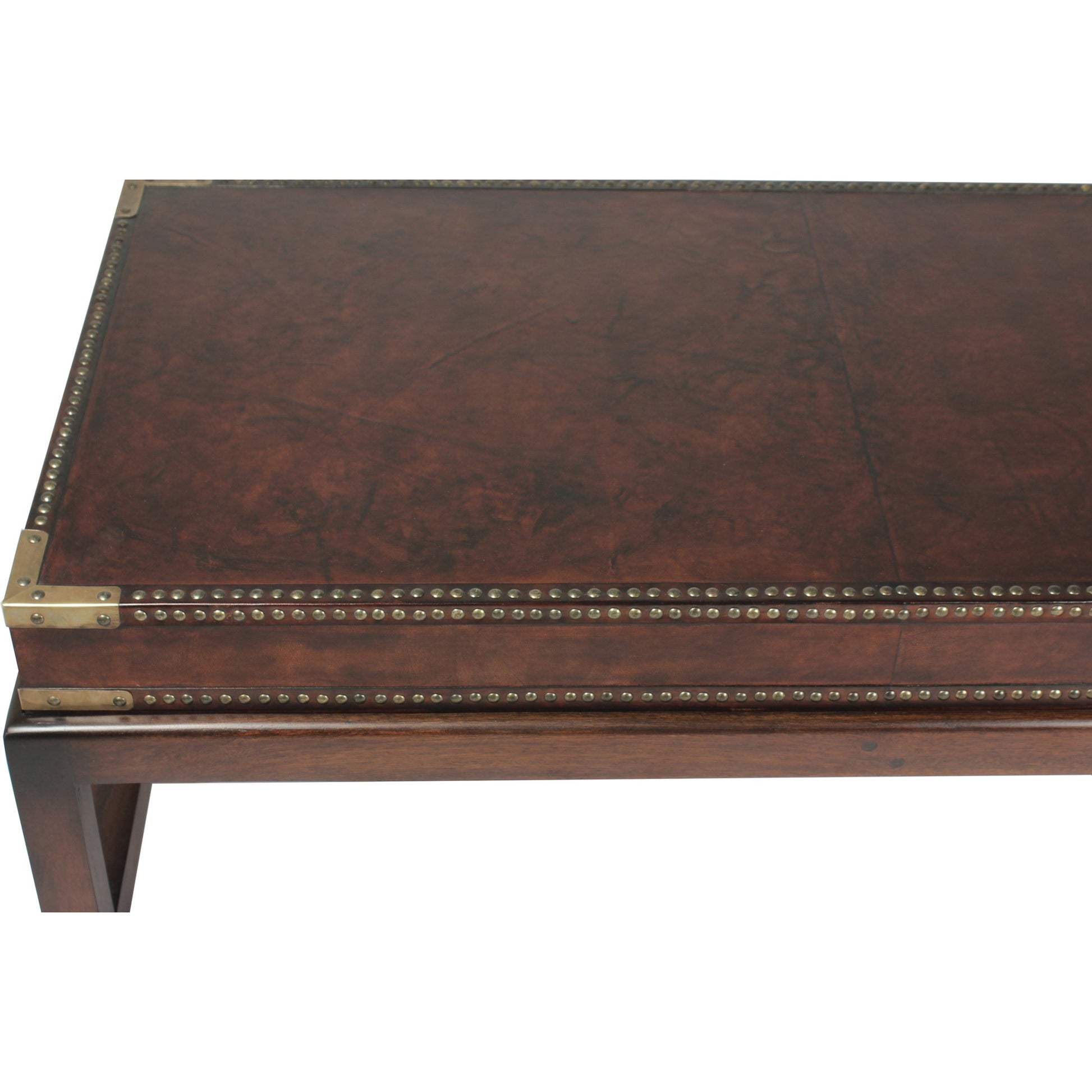 Winchester Coffee Table by Sarreid Ltd. in brown. Made from wood, leather in a cottage & farmhouse style.