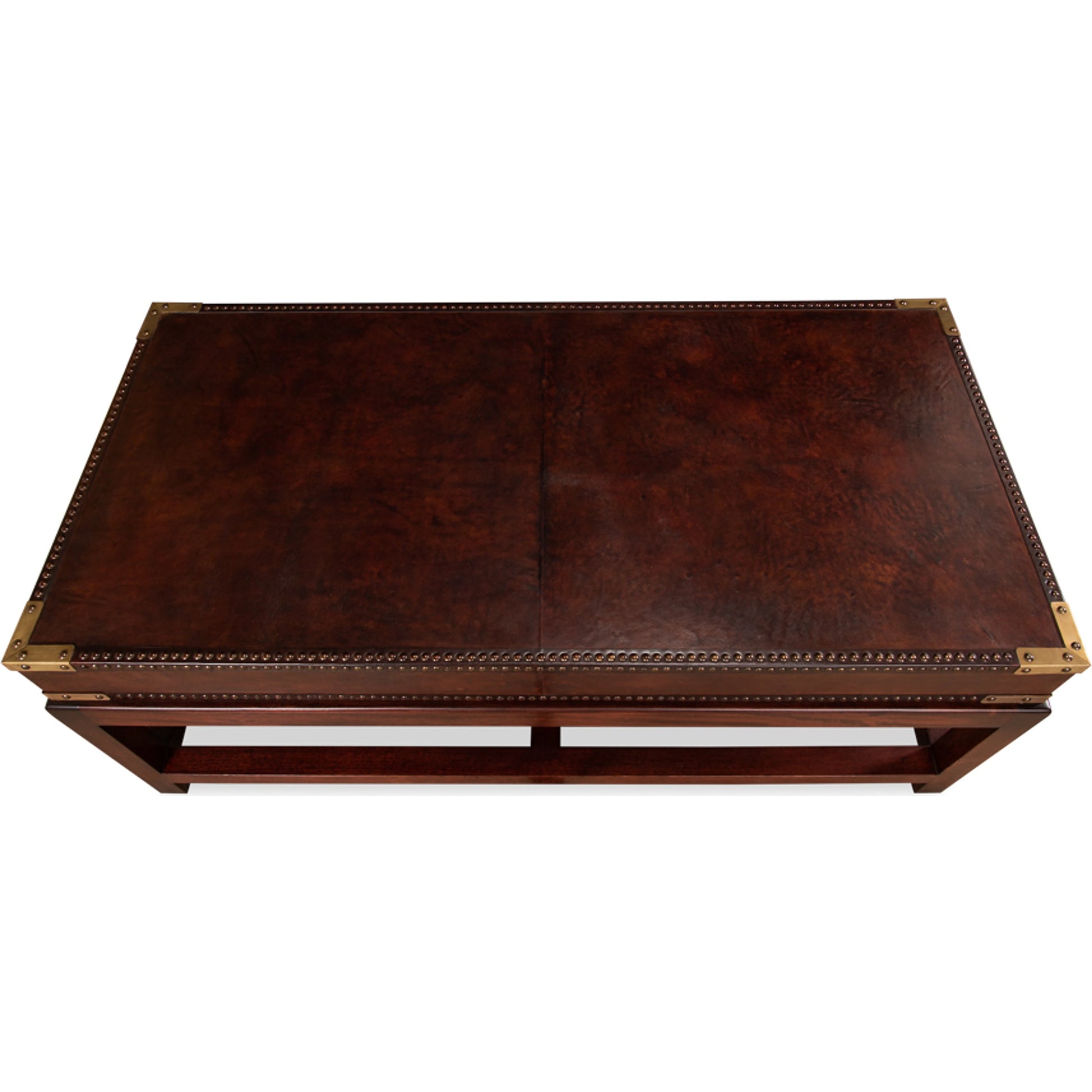 Winchester Coffee Table by Sarreid Ltd. in brown. Made from wood, leather in a cottage & farmhouse style.