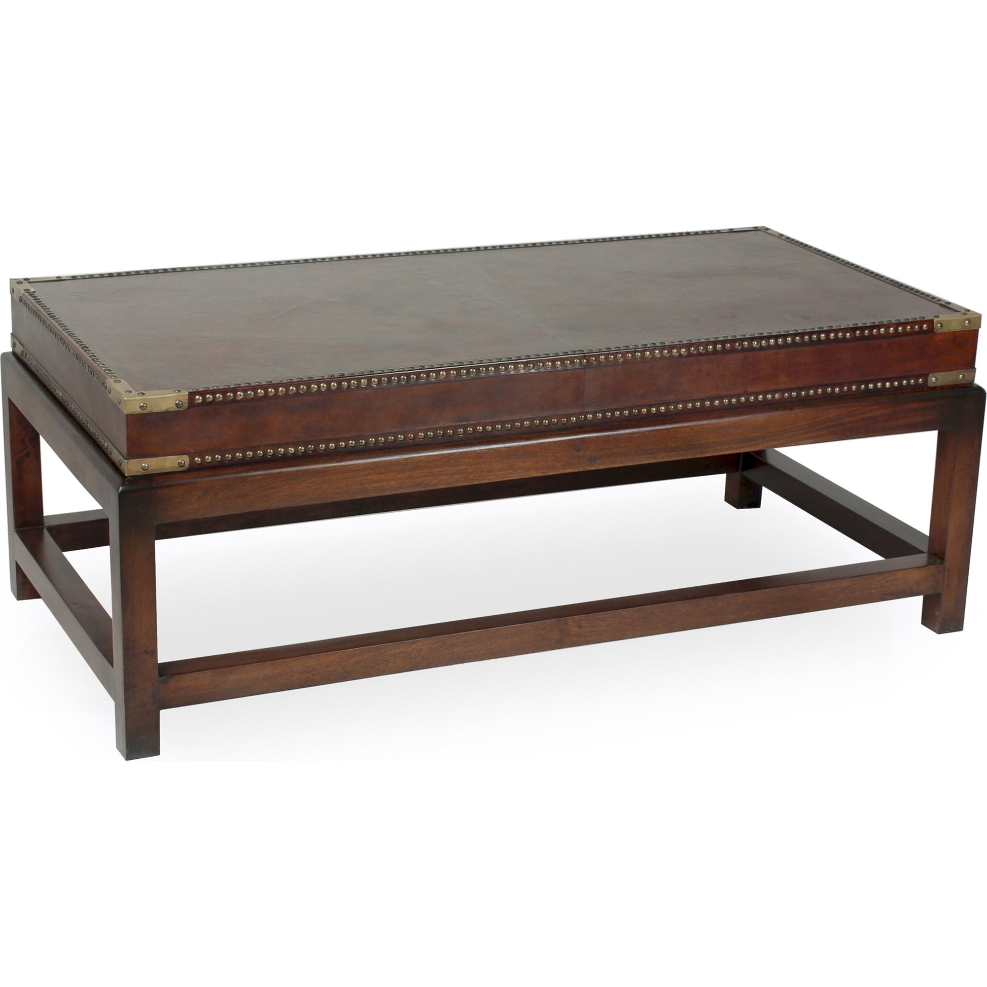 Winchester Coffee Table by Sarreid Ltd. in brown. Made from wood, leather in a cottage & farmhouse style.