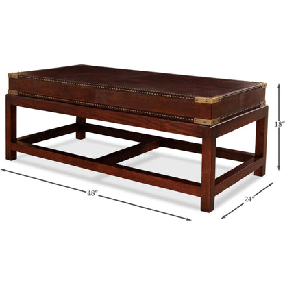 Winchester Coffee Table by Sarreid Ltd. in brown. Made from wood, leather in a cottage & farmhouse style.