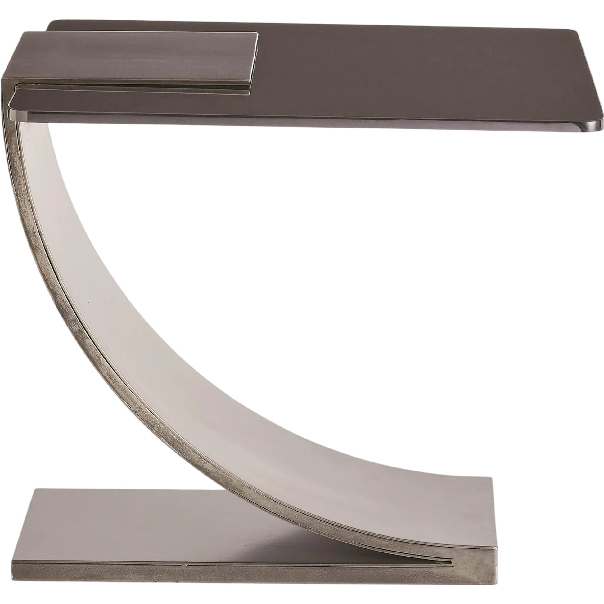 Side Table with Smoke Glass by Global Views in light gunmetal. Made from iron, smoked glass in a modern style.