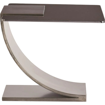 Side Table with Smoke Glass by Global Views in light gunmetal. Made from iron, smoked glass in a modern style.