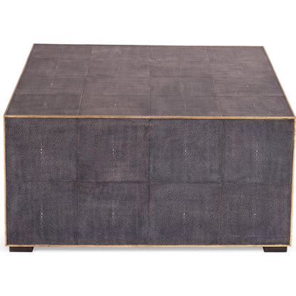 Midnight Coffee Table by Sarreid Ltd. in gray and gold leather trim. Made from wood, leather in a modern style.