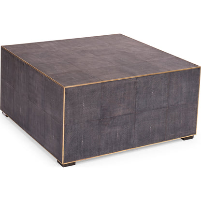 Midnight Coffee Table by Sarreid Ltd. in gray and gold leather trim. Made from wood, leather in a modern style.