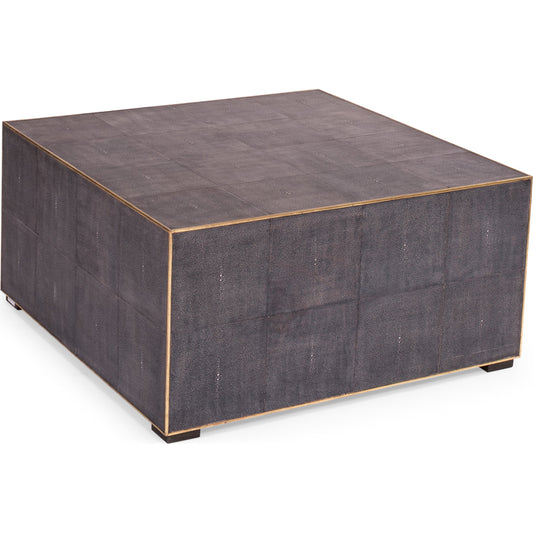 Midnight Coffee Table by Sarreid Ltd. in gray and gold leather trim. Made from wood, leather in a modern style.
