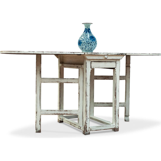 Charlie's Woodenhinge Dropleaf Table by Sarreid Ltd. in white and whitewash. Made from wood in a cottage & farmhouse style.