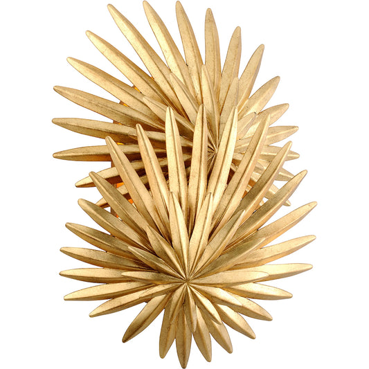 Savvy Wall Sconce by Corbett in vintage gold leaf. Made from hand crafted iron in a unique style.