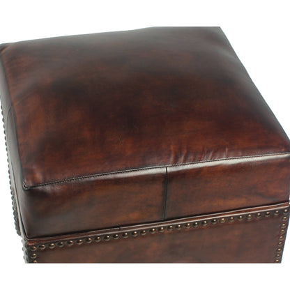 Giuseppe Footstool by Sarreid Ltd. in brown. Made from wood, leather in a cottage & farmhouse style.