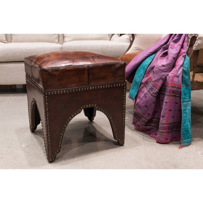 Giuseppe Footstool by Sarreid Ltd. in brown. Made from wood, leather in a cottage & farmhouse style.