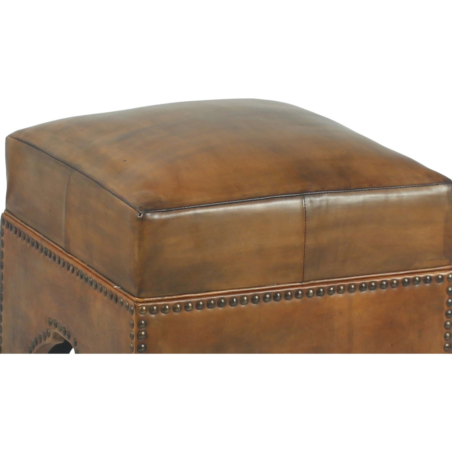 003 SR-857733 | Additional Silo | Giuseppe Footstool by Sarreid Ltd. in brown. Made from wood, leather in a cottage & farmhouse style.