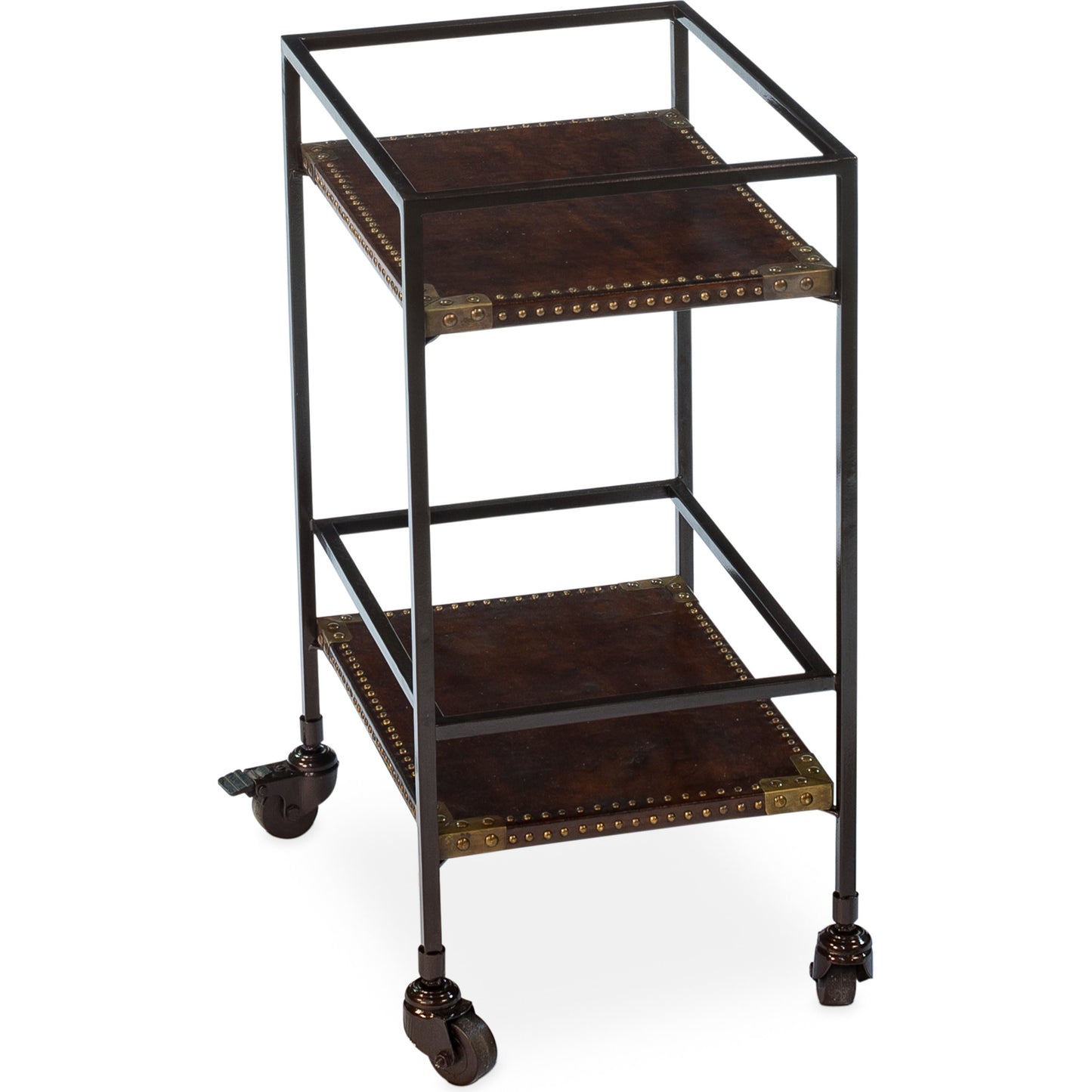 003 S-243193 | Additional Silo | Industrial Bar Trolley by Sarreid Ltd. in bronze and brass casters. Made from leather, metal in a cottage & farmhouse style.