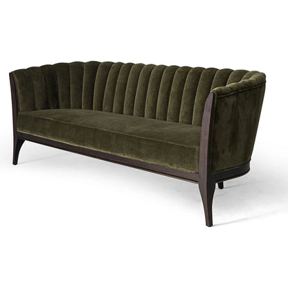 Channel Back Sofa by Global Views. Made from solid walnut, fabric, wood, 100% cotton, double rub: 50,000 in a modern style.