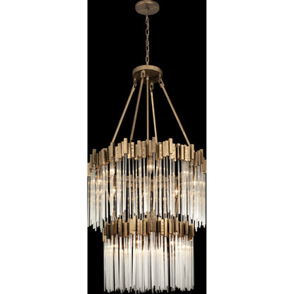 Matrix Chandelier by Varaluz in havana gold. Made from clear fluted glass in a transitional style.