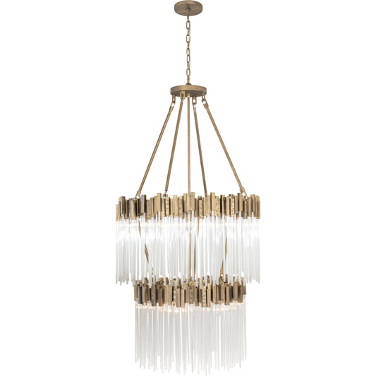 Matrix Chandelier by Varaluz in havana gold. Made from clear fluted glass in a transitional style.