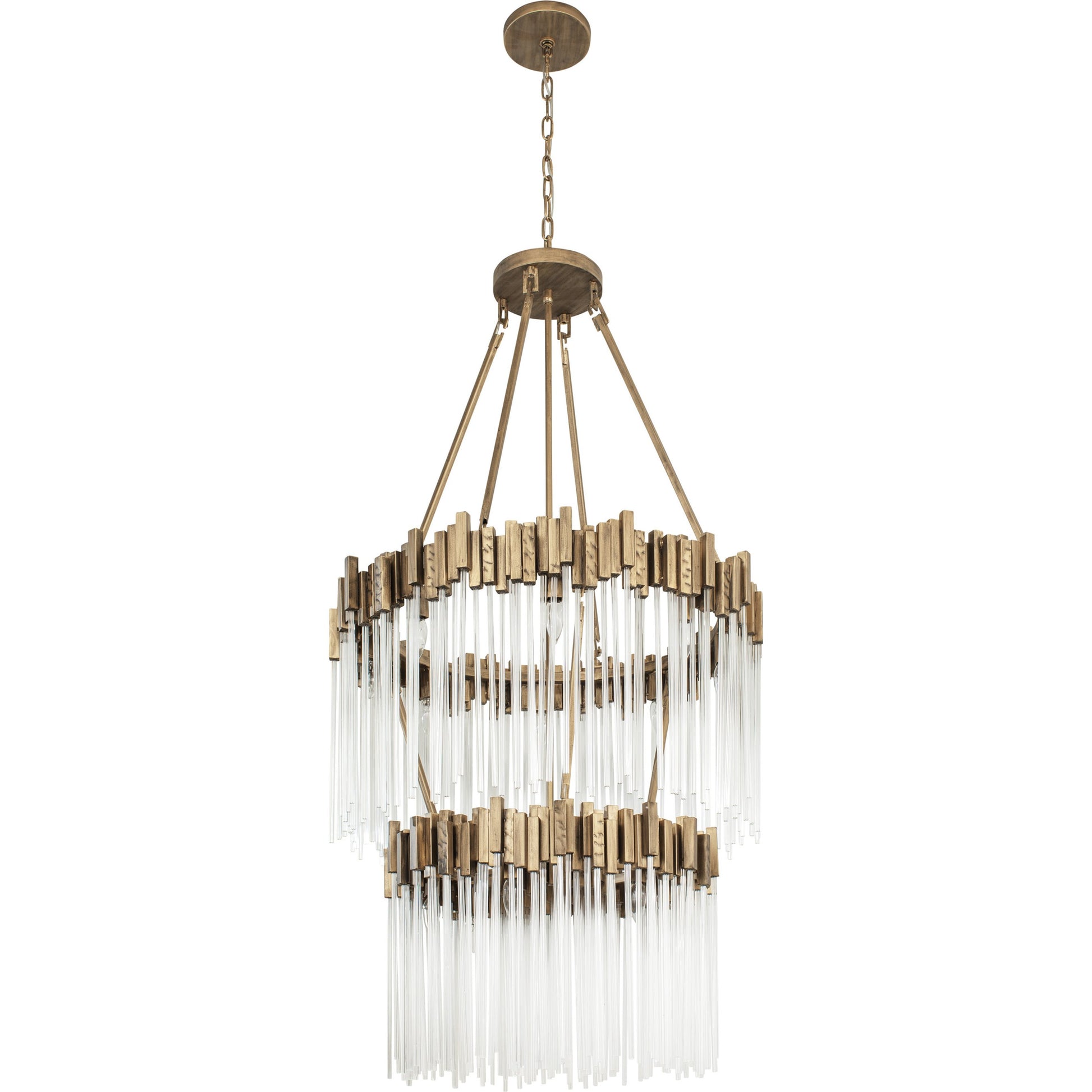 Matrix Chandelier by Varaluz in havana gold. Made from clear fluted glass in a transitional style.