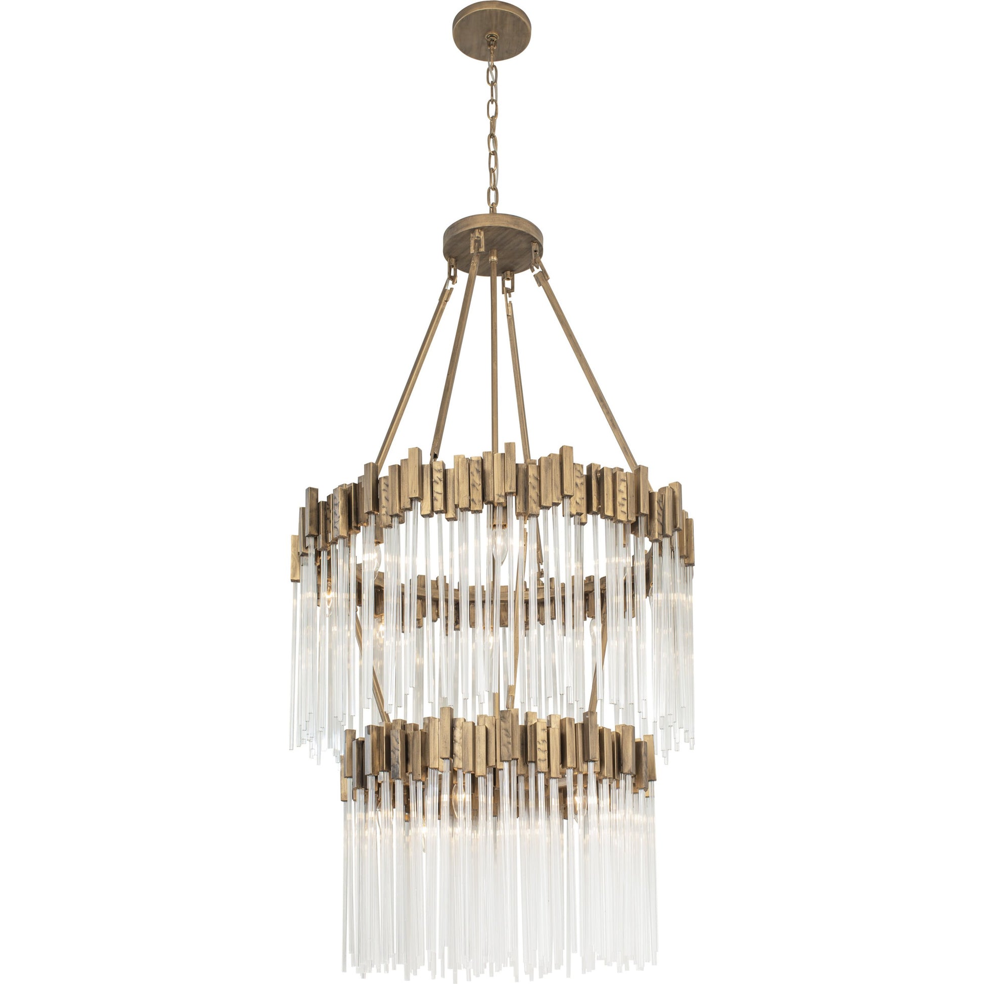 Matrix Chandelier by Varaluz in havana gold. Made from clear fluted glass in a transitional style.