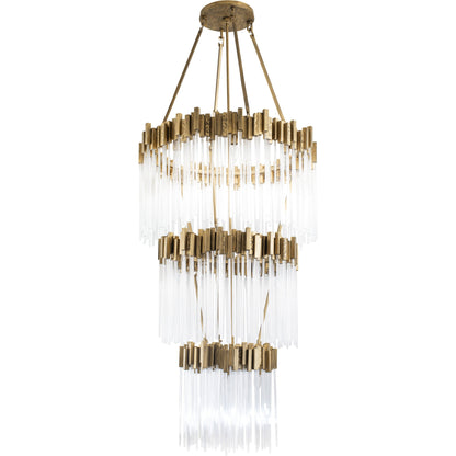 Matrix Chandelier by Varaluz in havana gold. Made from clear fluted glass in a transitional style.